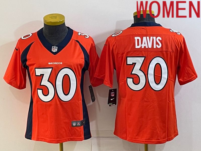Women Denver Broncos #30 Davis Orange Nike Game 2022 NFL Jersey